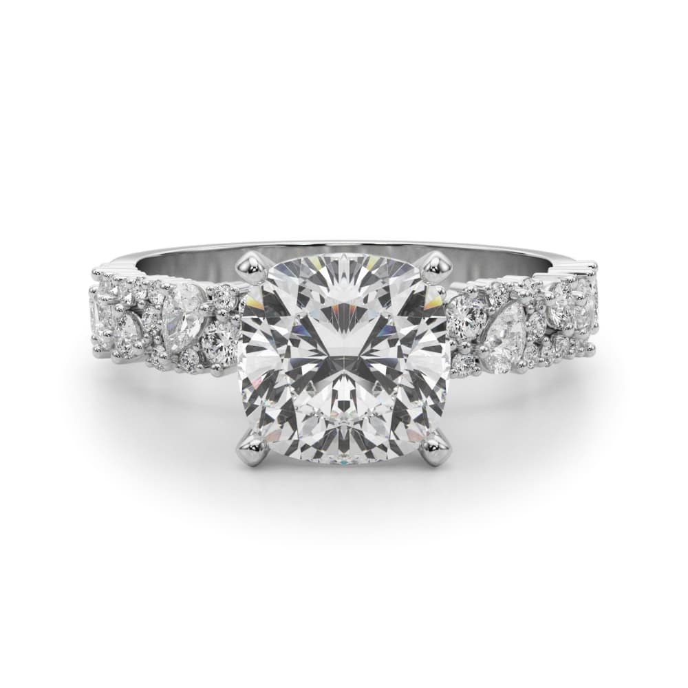 Mixed Shape Engagement Ring, style 51311, Angle view in white gold or platinum
