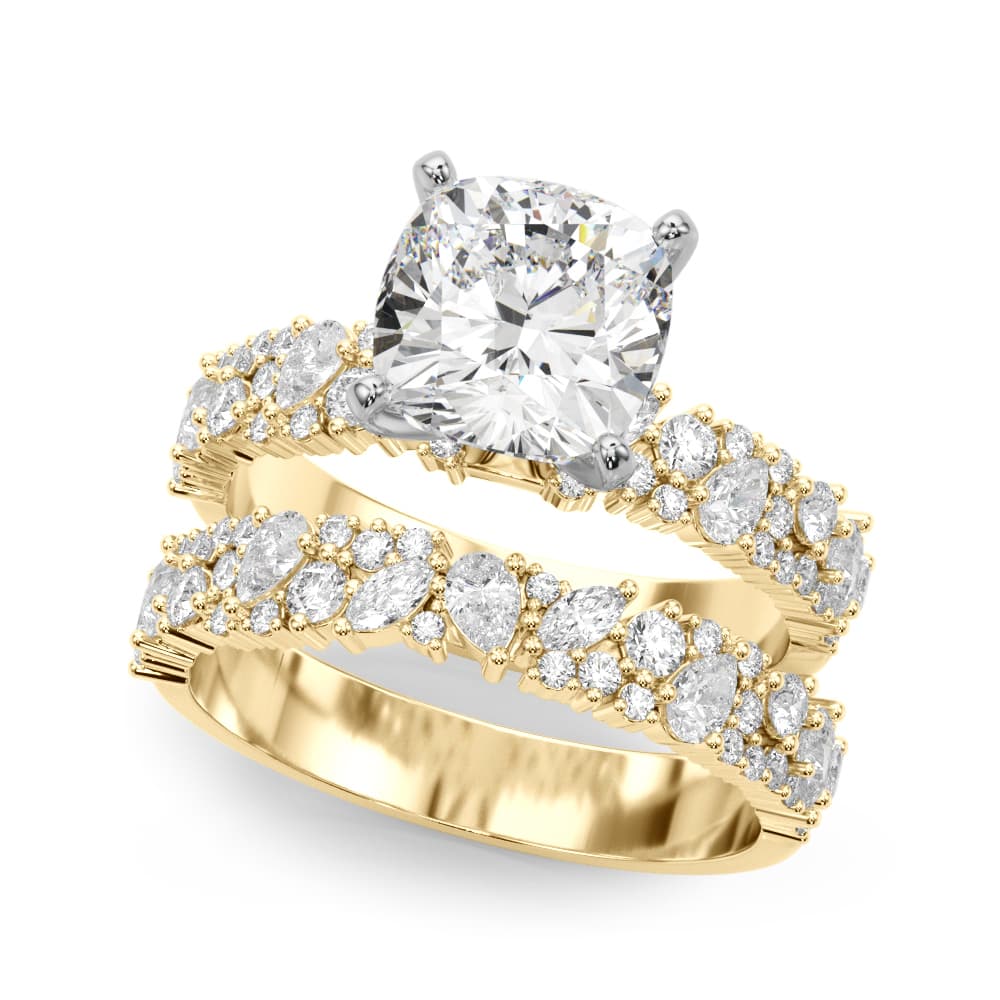 Mixed Shape Engagement Ring, style 51311, On hand view in yellow gold