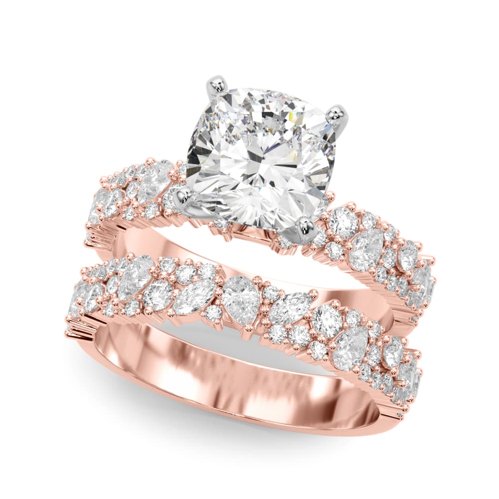 Mixed Shape Engagement Ring, style 51311, On hand view in rose gold