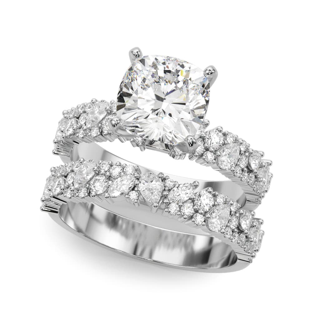 Mixed Shape Engagement Ring, style 51311, On hand view in white gold or platinum