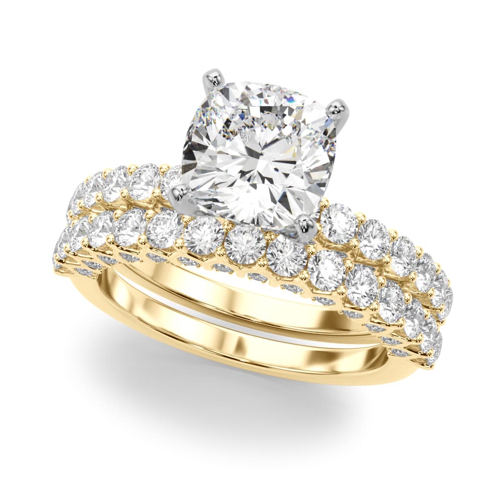 Contemporary Engagement Ring, style 51312, On hand view in yellow gold