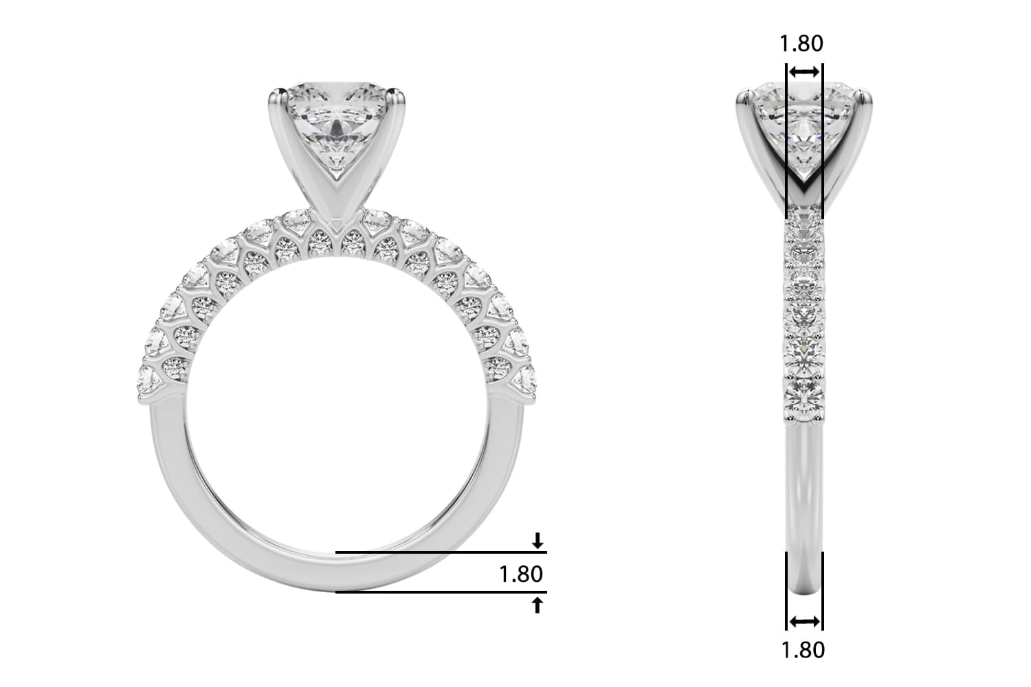 Contemporary Engagement Ring, style 51312, Top view in white gold or platinum