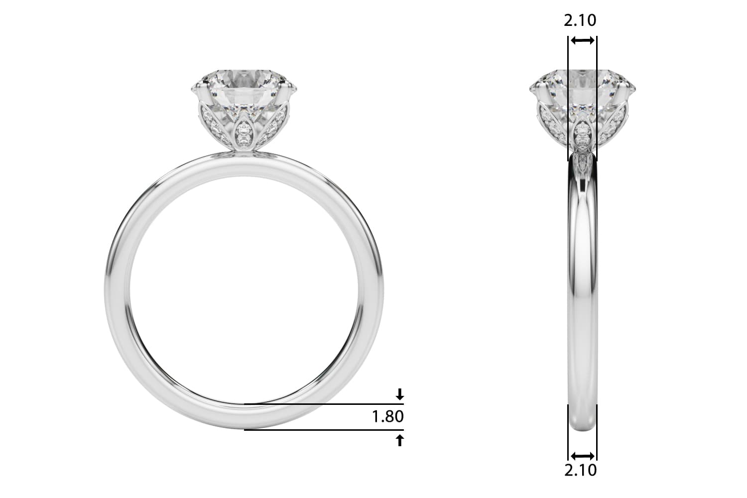 Floral Engagement Ring, style 51316, Top view in white gold or platinum