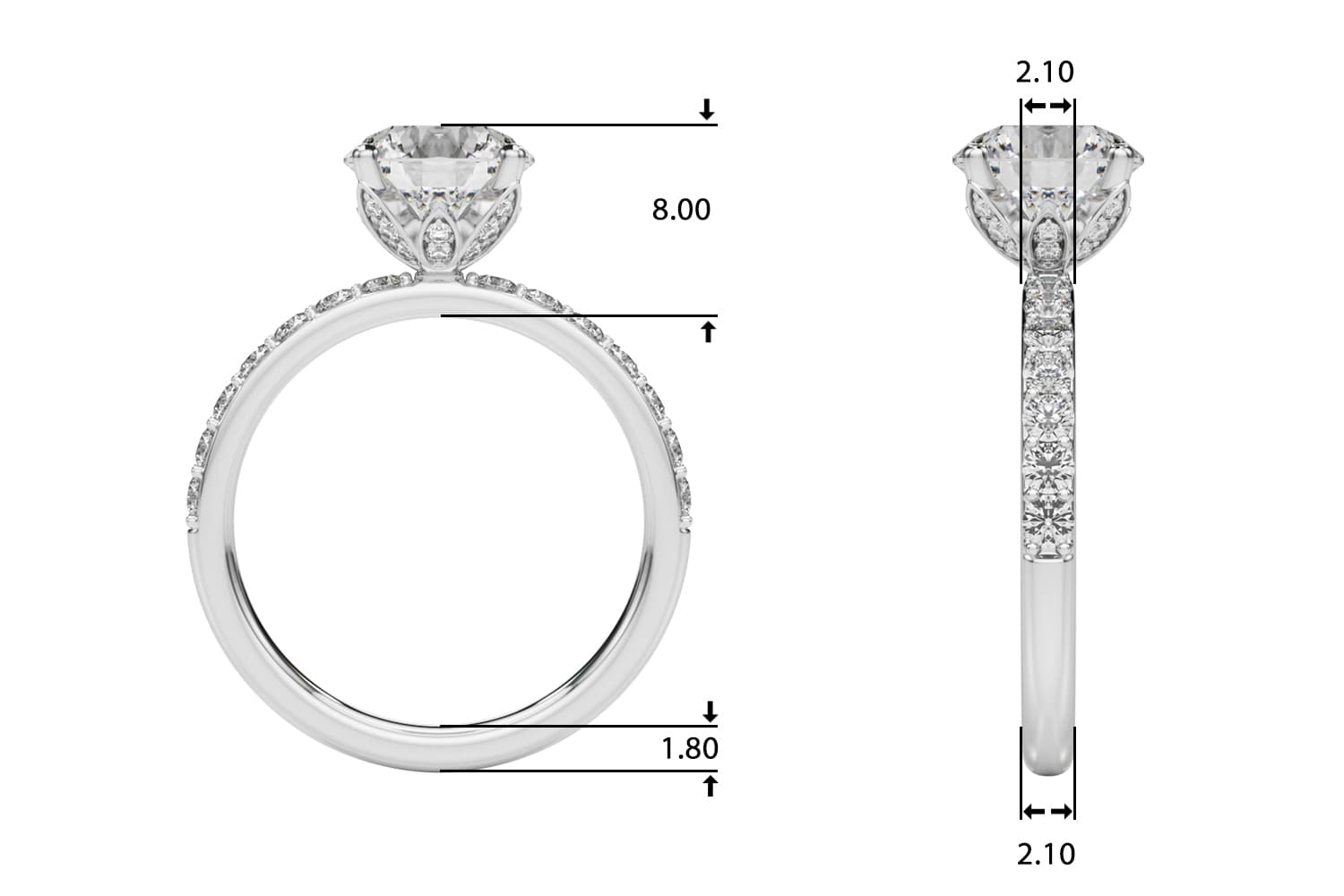Floral Engagement Ring, style 51317, Top view in white gold or platinum
