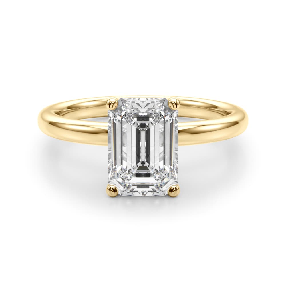 Floral Emerald Cut Engagement Ring, style 51318, Angle view in yellow gold