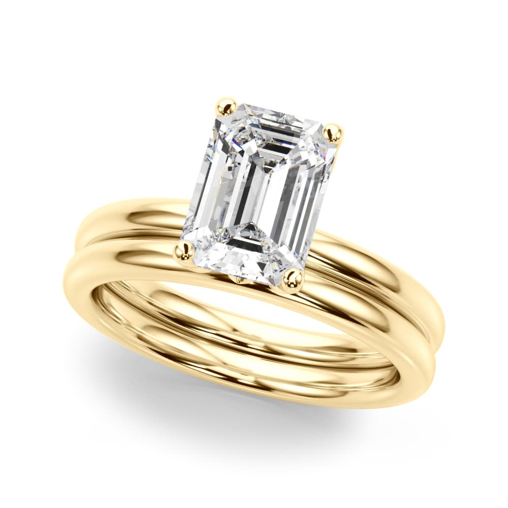 Floral Emerald Cut Engagement Ring, style 51318, On hand view in yellow gold