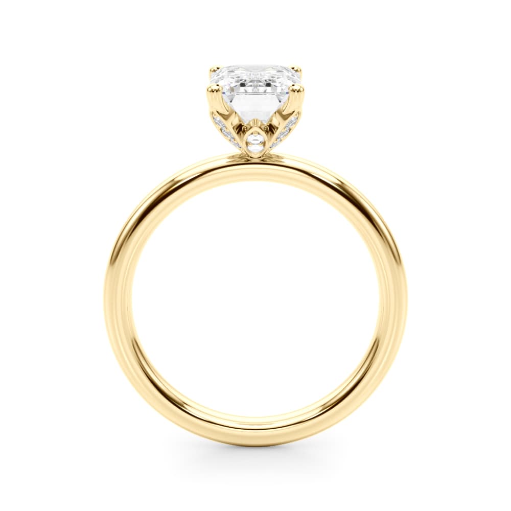 Floral Emerald Cut Engagement Ring, style 51318, Side view in yellow gold