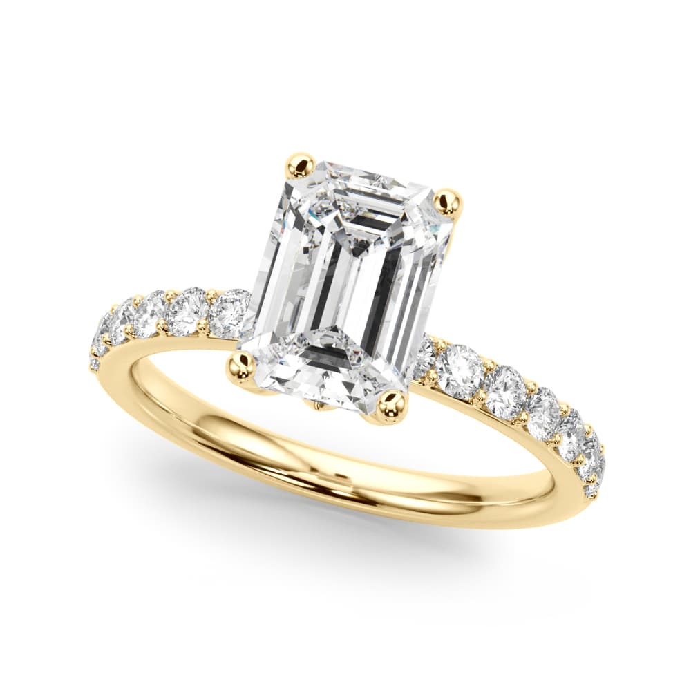 Floral Emerald Cut Engagement Ring, style 51319, Front view in yellow gold