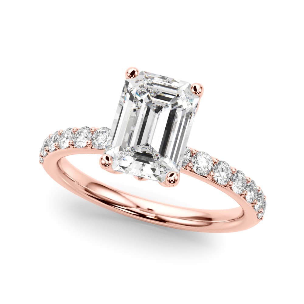 Floral Emerald Cut Engagement Ring, style 51319, Front view in rose gold