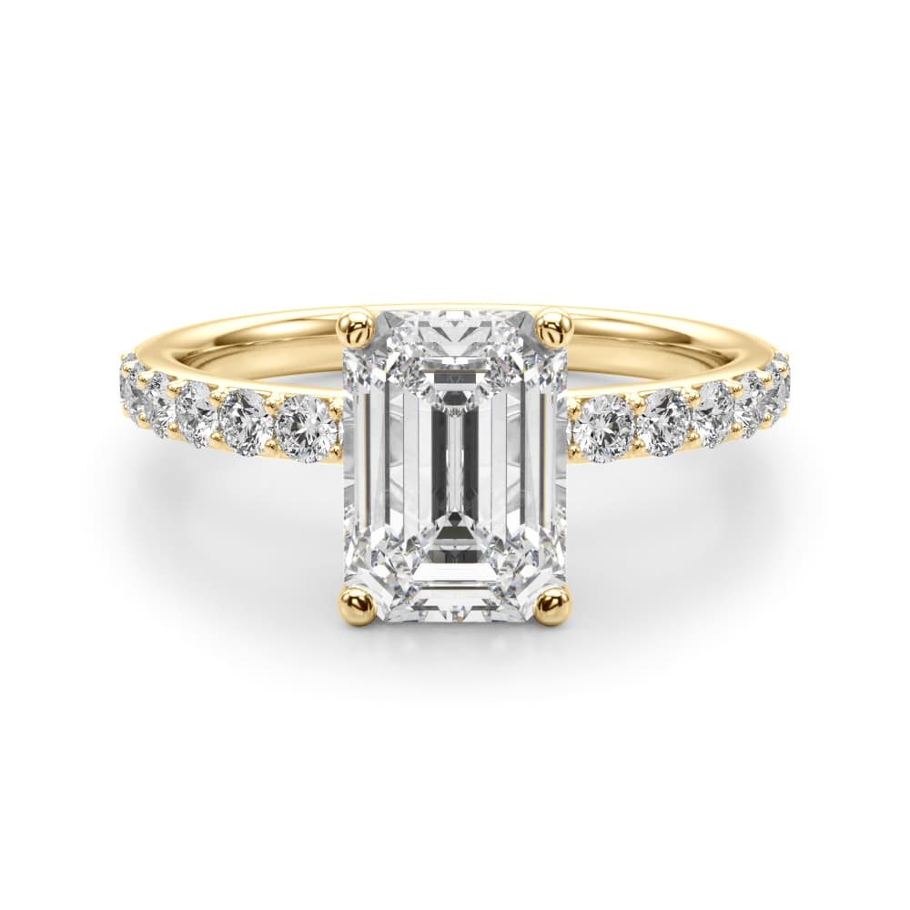 Floral Emerald Cut Engagement Ring, style 51319, Angle view in yellow gold