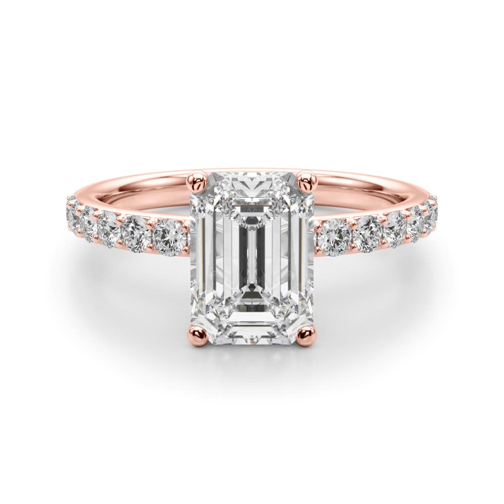Floral Emerald Cut Engagement Ring, style 51319, Angle view in rose gold