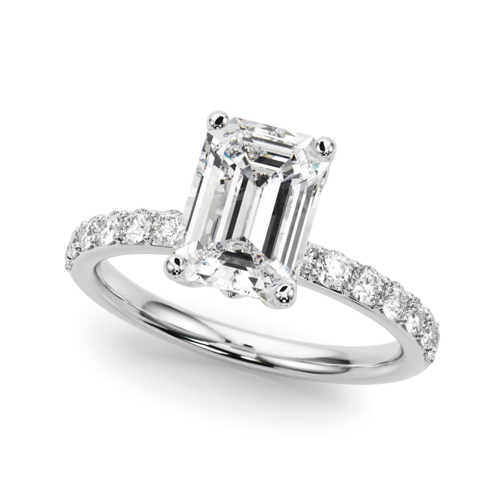Floral Emerald Cut Engagement Ring — style 51319 in 10k White Gold