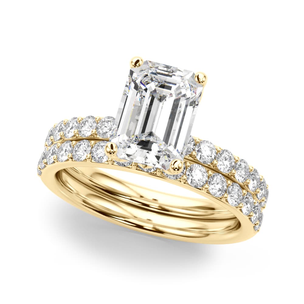 Floral Emerald Cut Engagement Ring, style 51319, On hand view in yellow gold