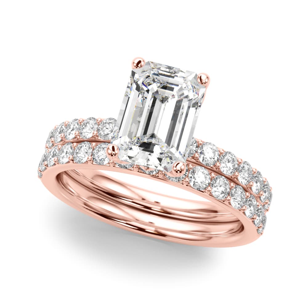 Floral Emerald Cut Engagement Ring, style 51319, On hand view in rose gold