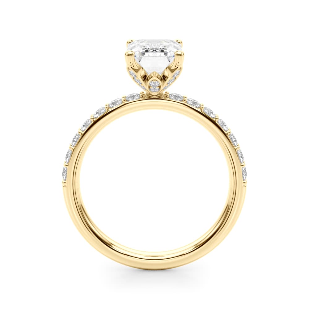 Floral Emerald Cut Engagement Ring, style 51319, Side view in yellow gold