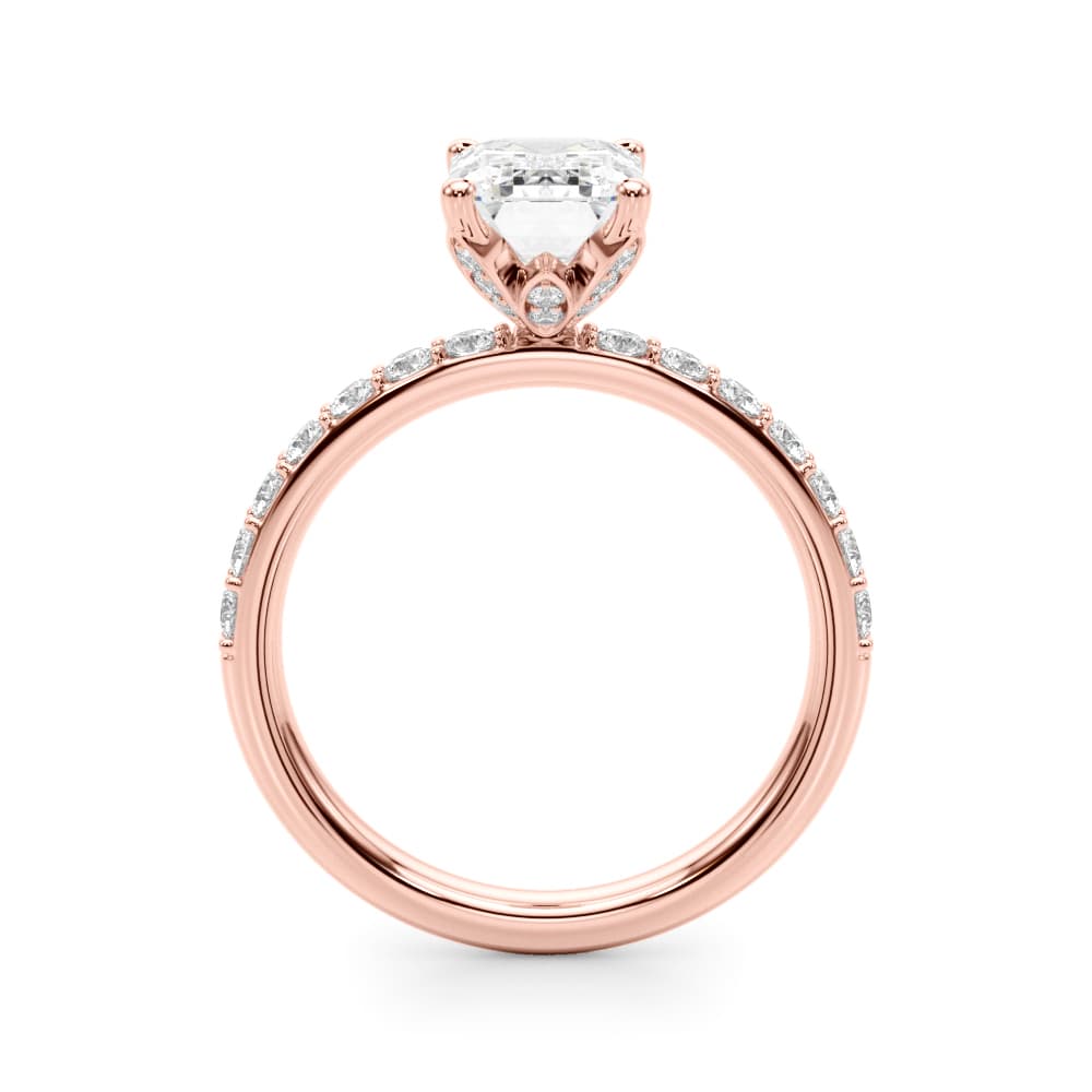 Floral Emerald Cut Engagement Ring, style 51319, Side view in rose gold