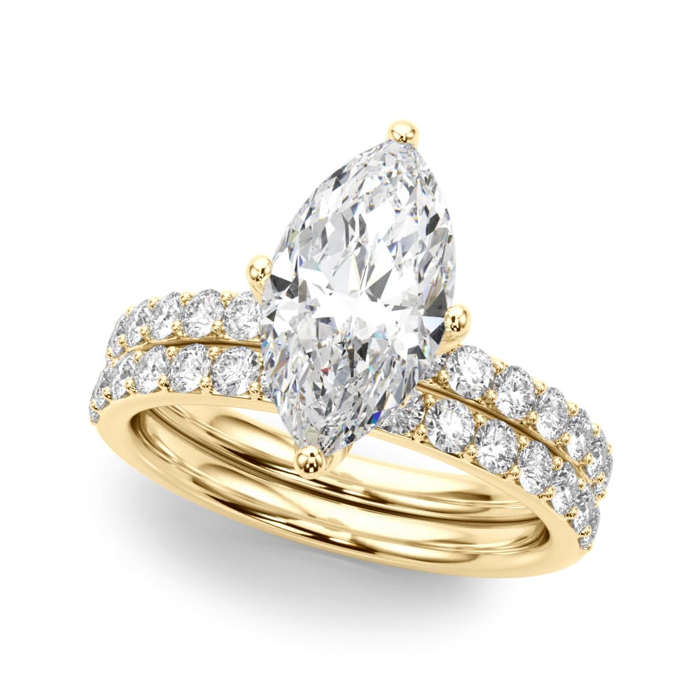 Floral Marquise Engagement Ring, style 51321, On hand view in yellow gold