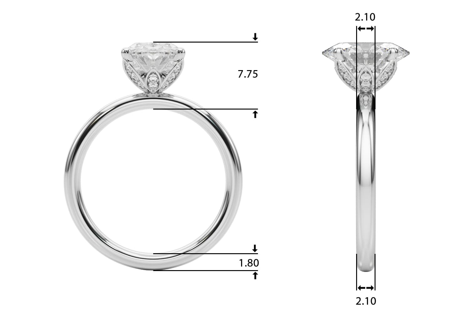 Floral Oval Engagement Ring, style 51322, Top view in white gold or platinum