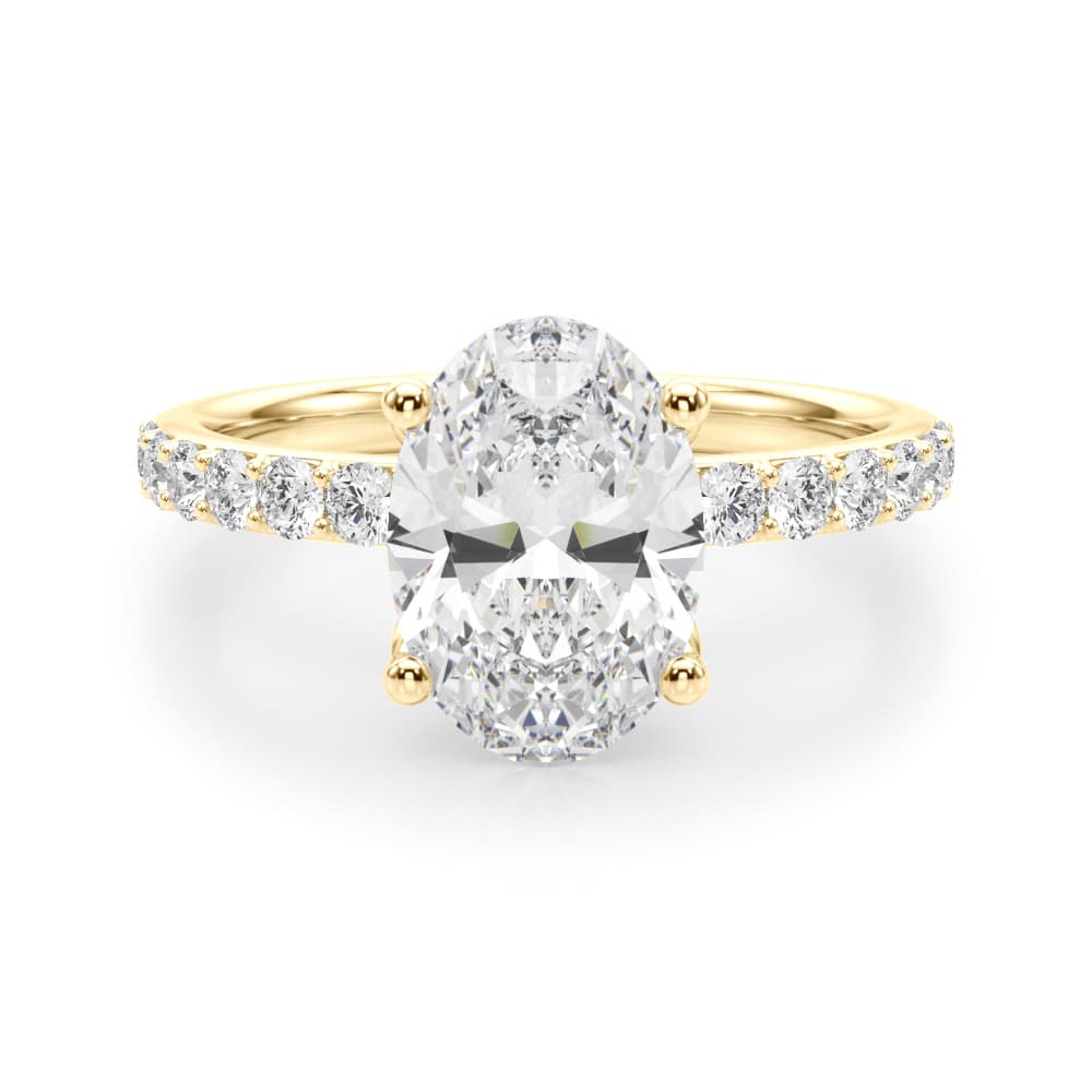 Floral Oval Engagement Ring, style 51323, Angle view in yellow gold