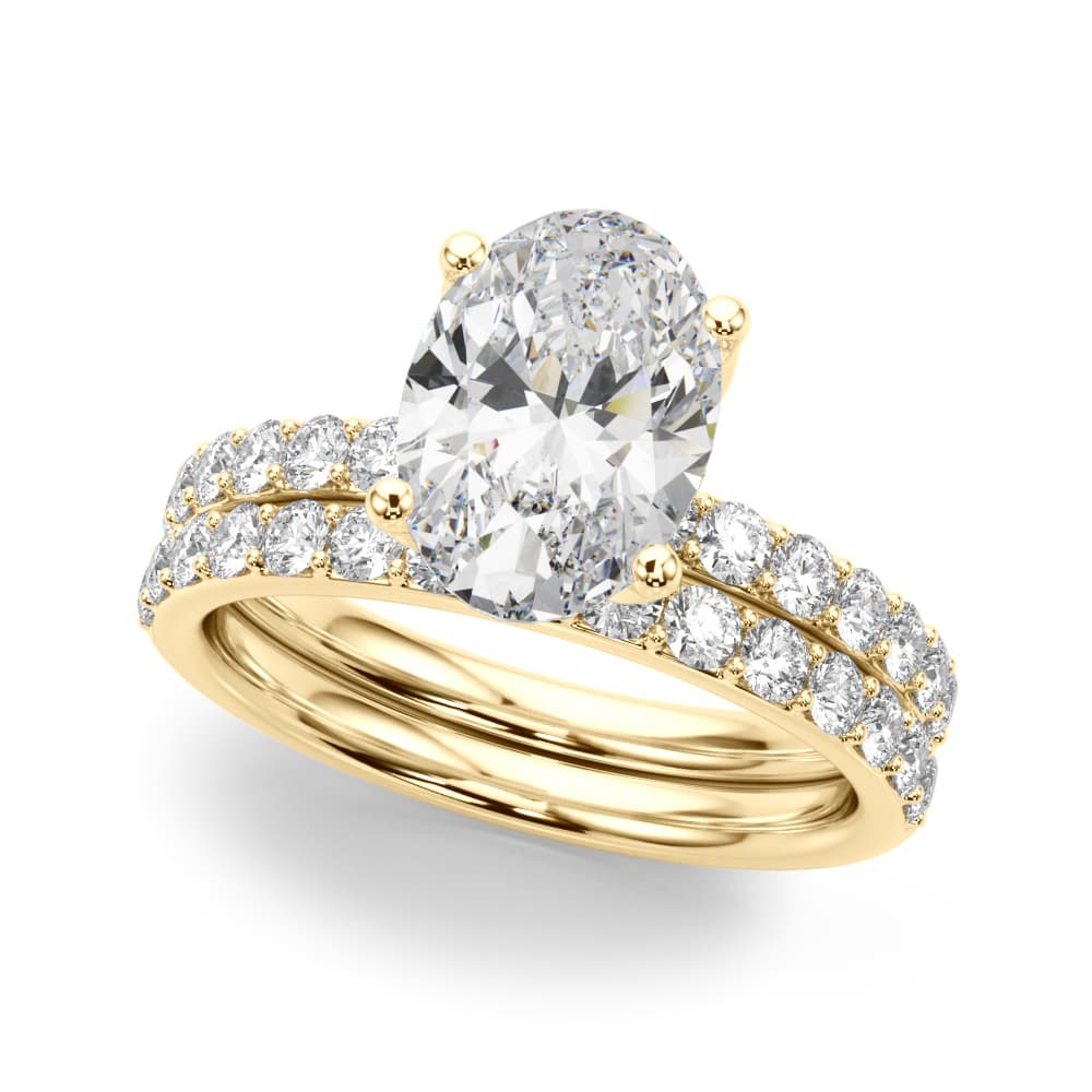 Floral Oval Engagement Ring, style 51323, On hand view in yellow gold