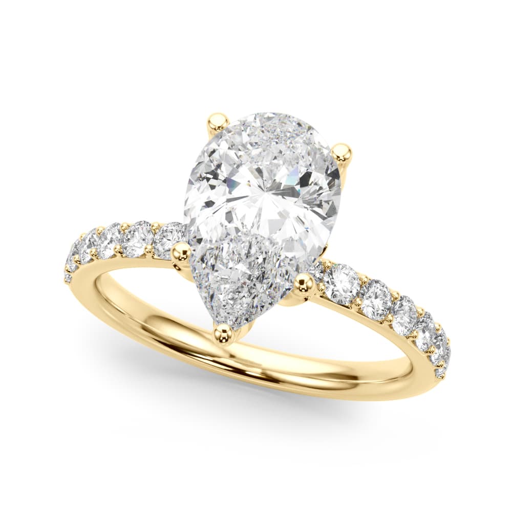Floral Inspired Pear Engagement Ring, style 51325, Front view in yellow gold