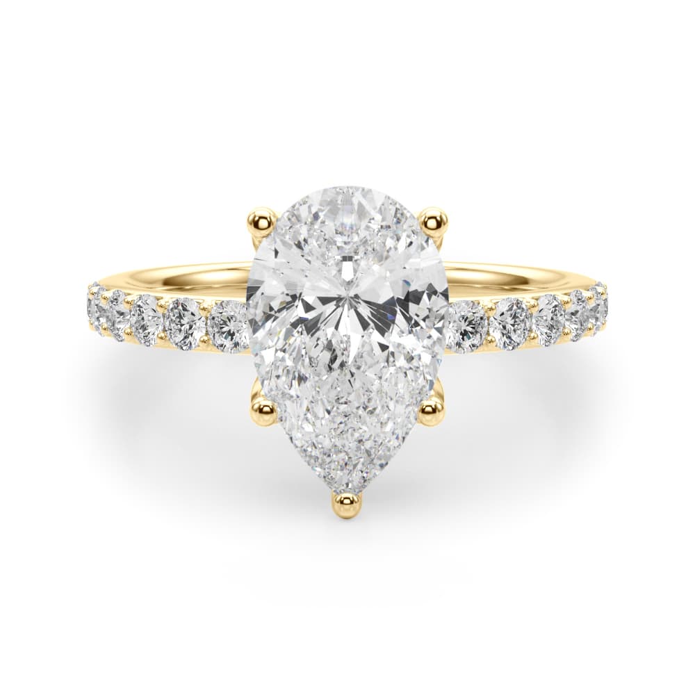Floral Inspired Pear Engagement Ring, style 51325, Angle view in yellow gold