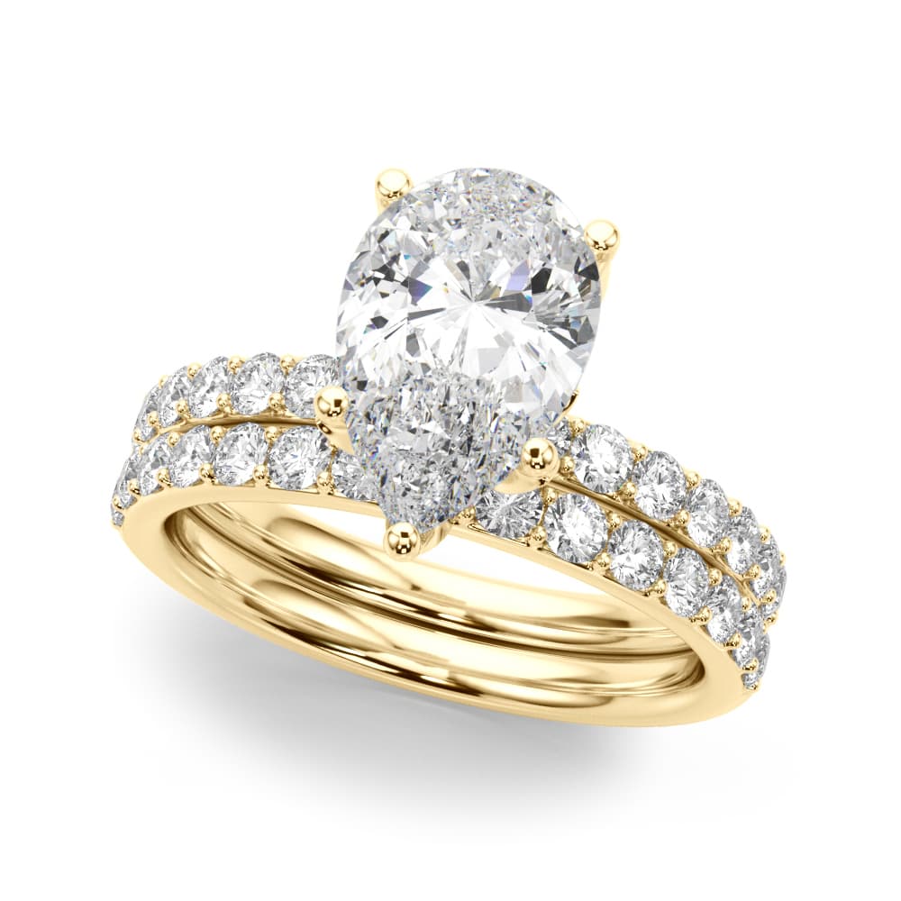 Floral Inspired Pear Engagement Ring, style 51325, On hand view in yellow gold