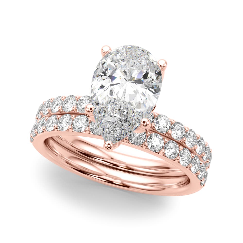 Floral Inspired Pear Engagement Ring, style 51325, On hand view in rose gold