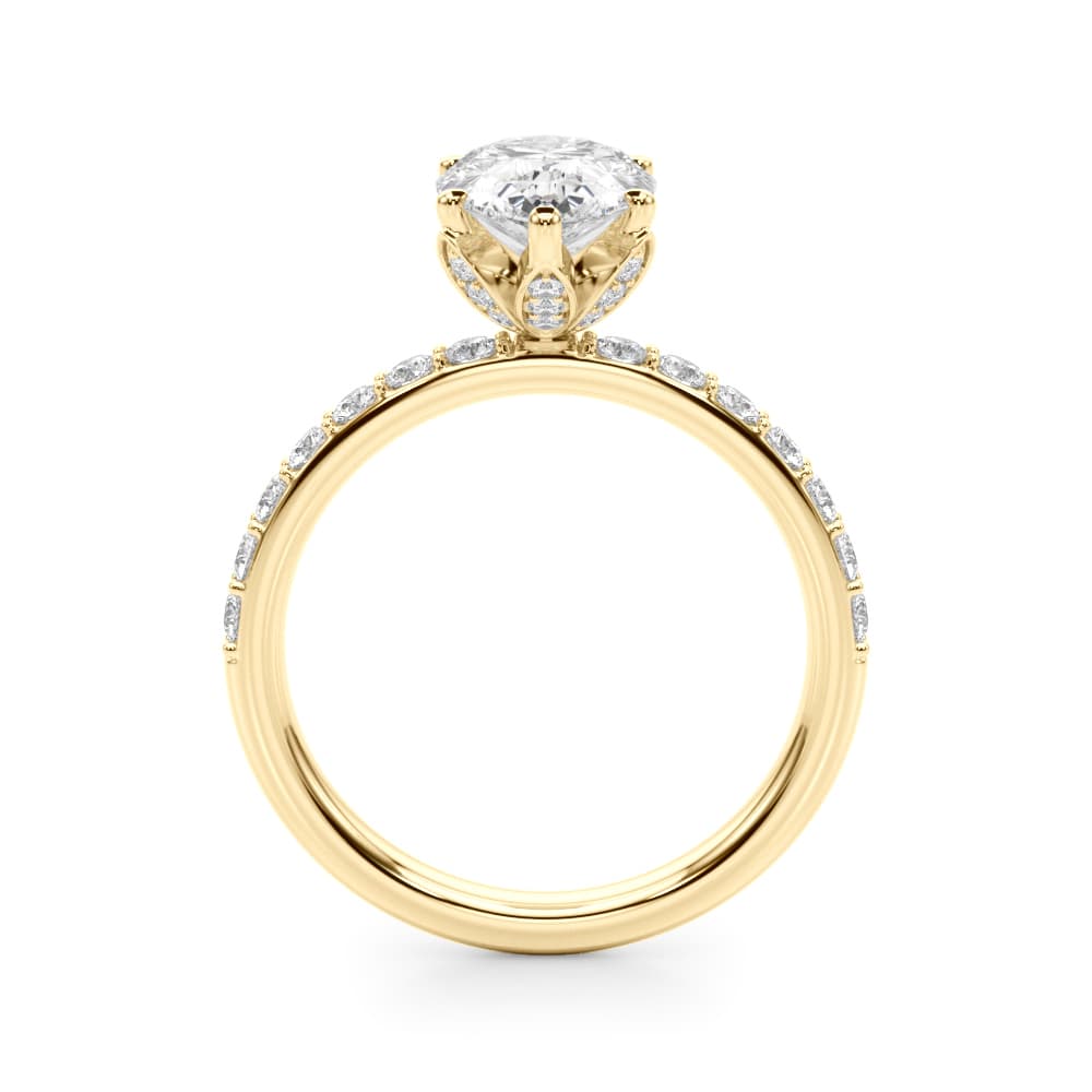 Floral Inspired Pear Engagement Ring, style 51325, Side view in yellow gold