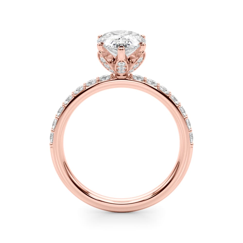 Floral Inspired Pear Engagement Ring, style 51325, Side view in rose gold