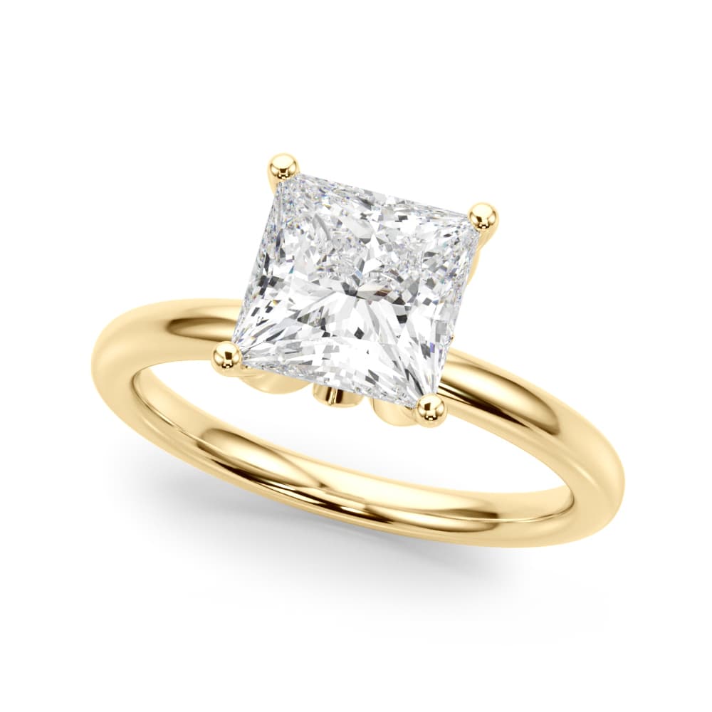 Floral Princess Cut Engagement Ring, style 51326, Front view in yellow gold