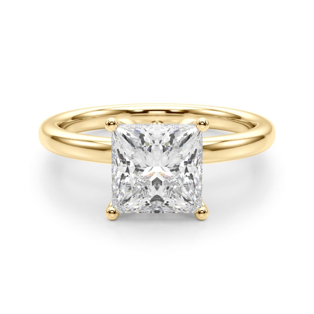 Floral Princess Cut Engagement Ring, style 51326, Angle view in yellow gold