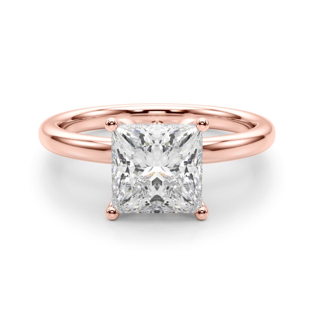 Floral Princess Cut Engagement Ring, style 51326, Angle view in rose gold