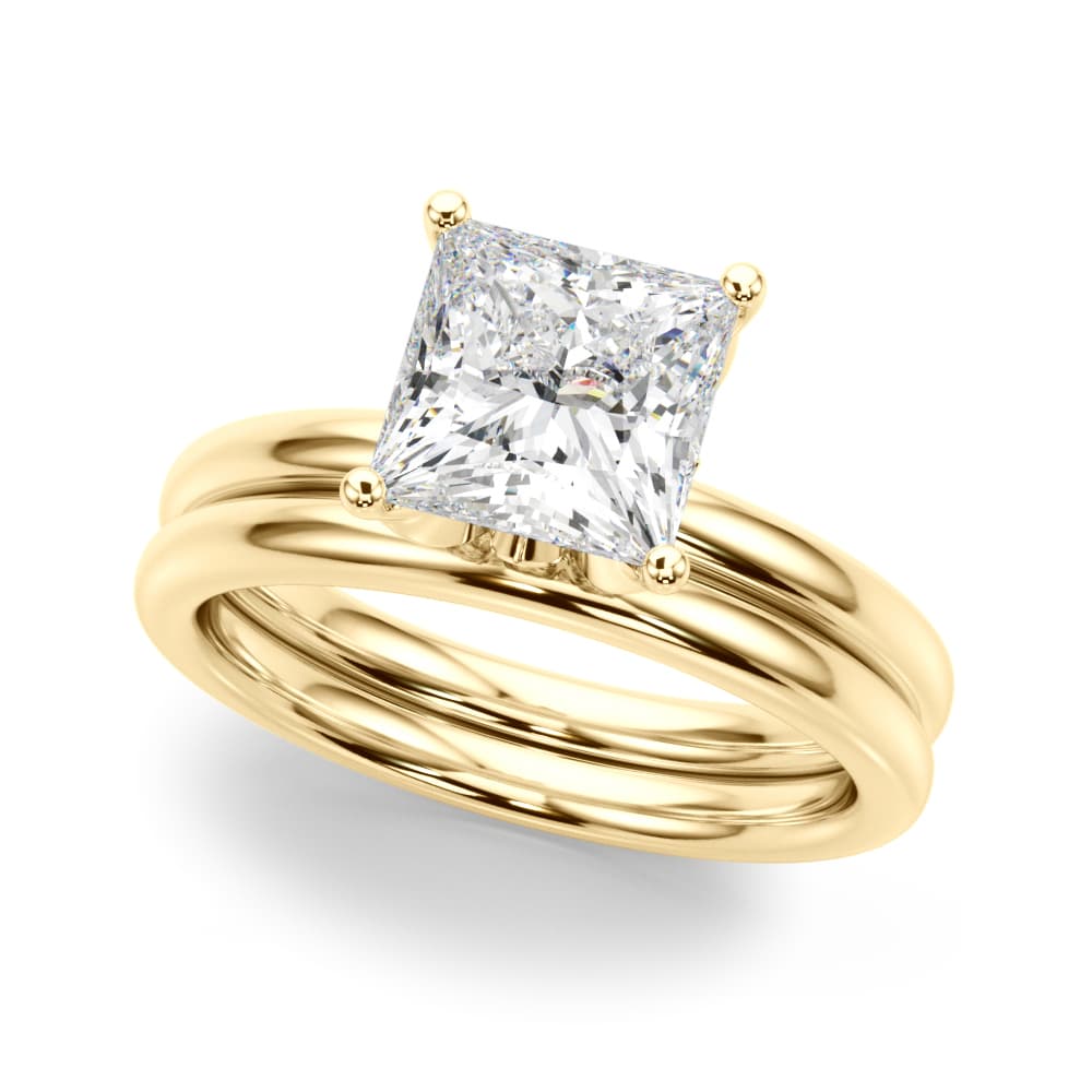 Floral Princess Cut Engagement Ring, style 51326, On hand view in yellow gold