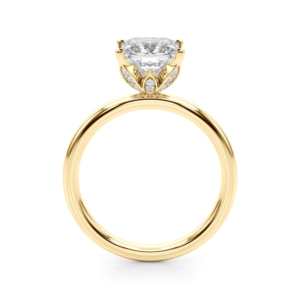Floral Princess Cut Engagement Ring, style 51326, Side view in yellow gold