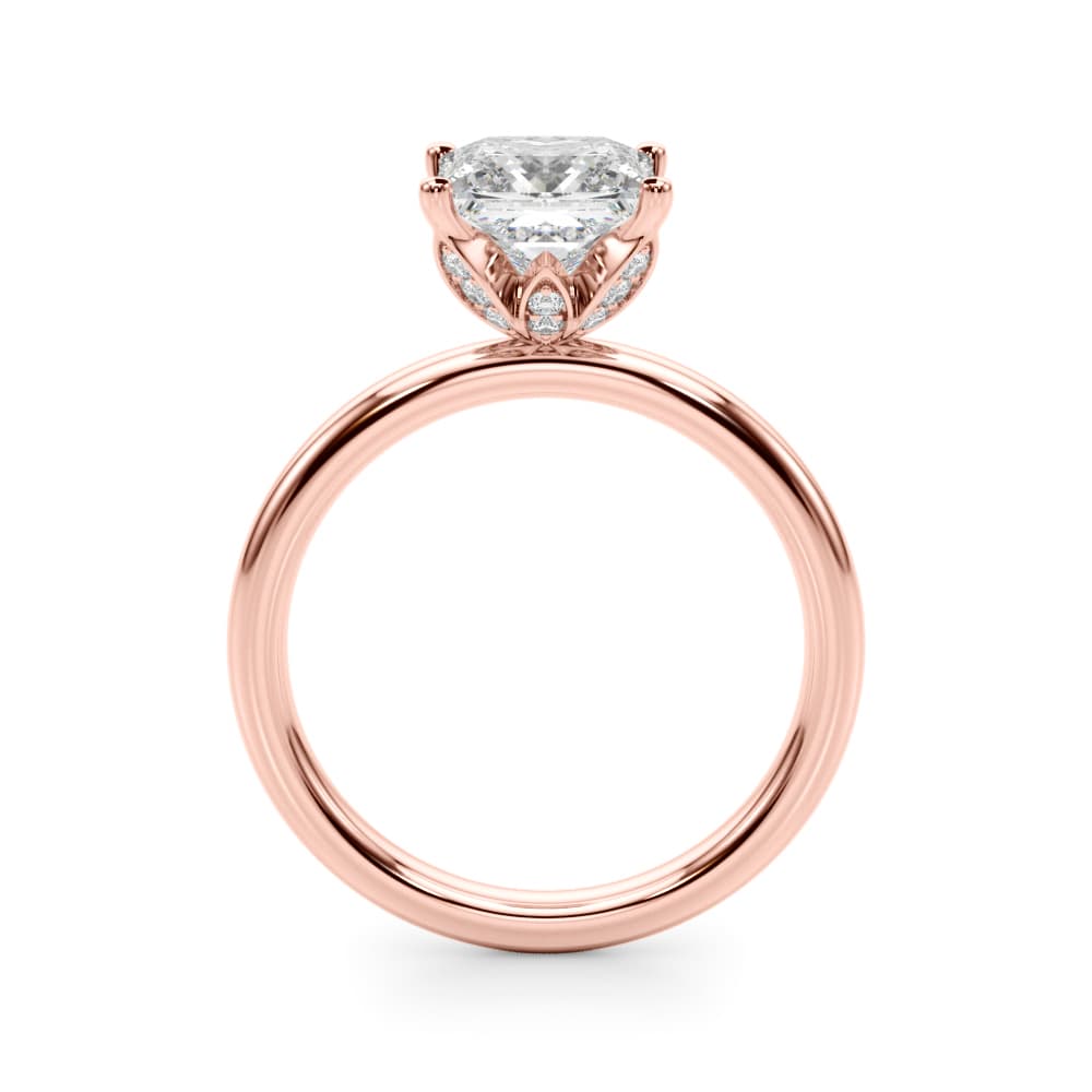 Floral Princess Cut Engagement Ring, style 51326, Side view in rose gold