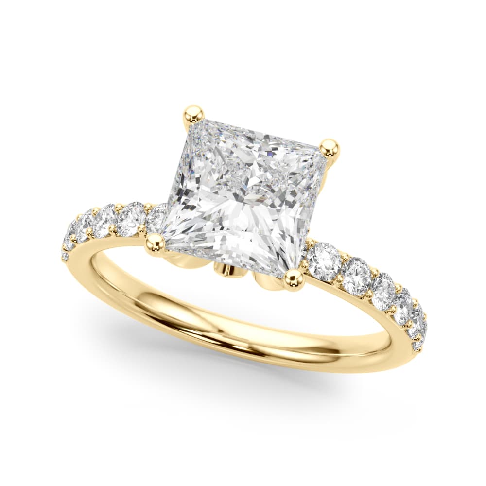 Floral Princess Cut Engagement Ring, style 51327, Front view in yellow gold