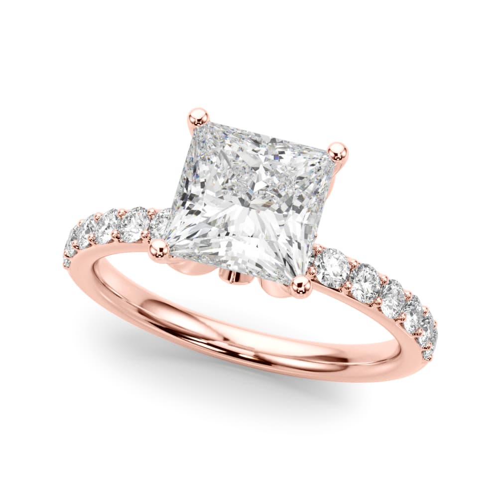 Floral Princess Cut Engagement Ring, style 51327, Front view in rose gold