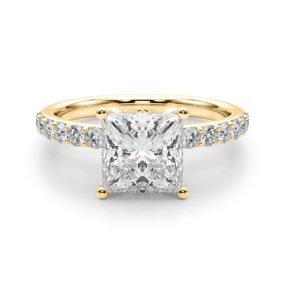 Floral Princess Cut Engagement Ring, style 51327, Angle view in yellow gold