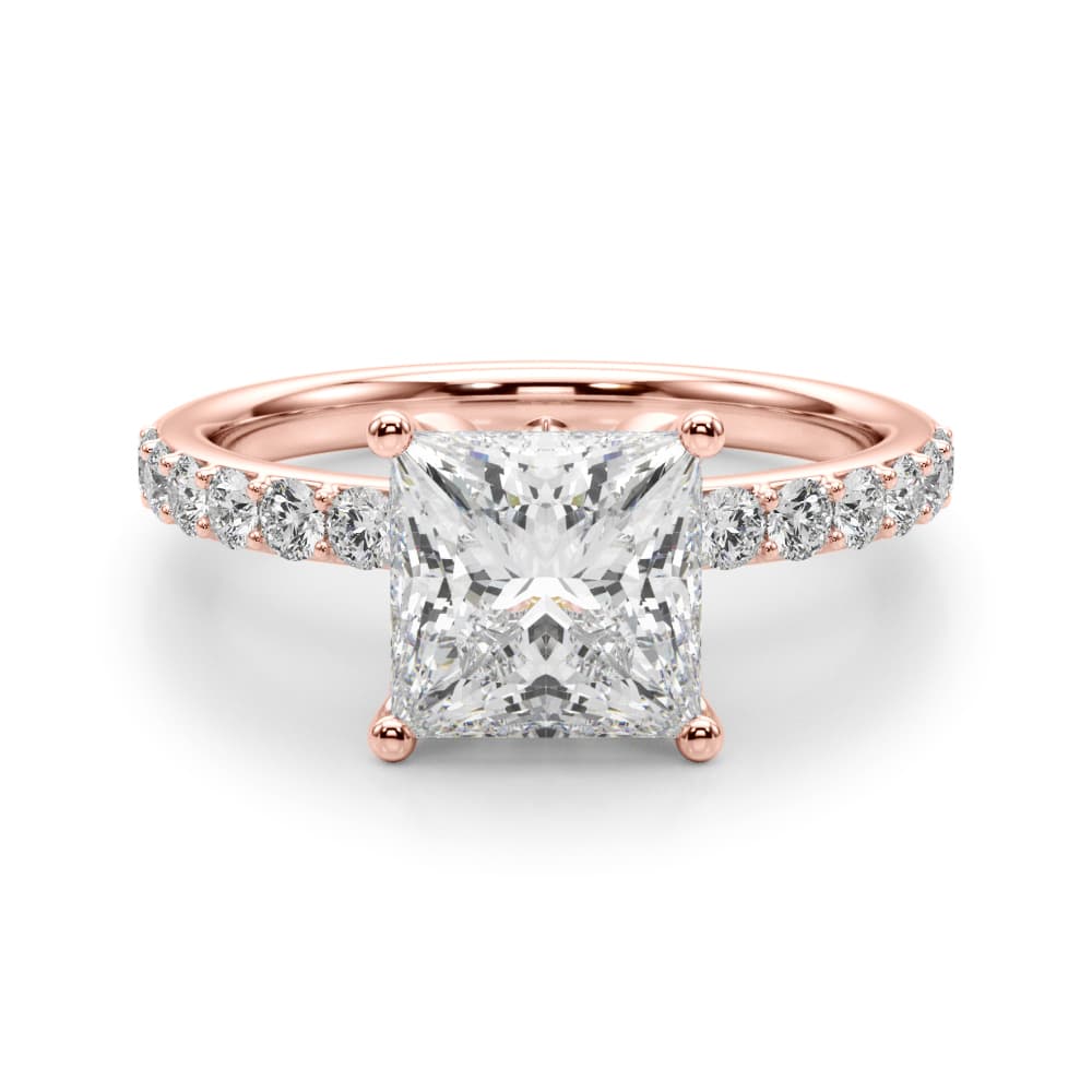 Floral Princess Cut Engagement Ring, style 51327, Angle view in rose gold