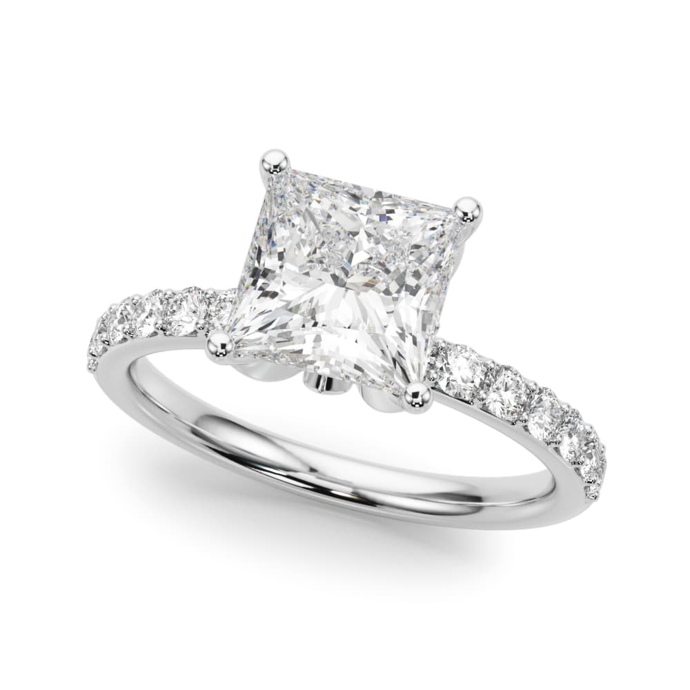Floral Princess Cut Engagement Ring — style 51327 in 10k White Gold