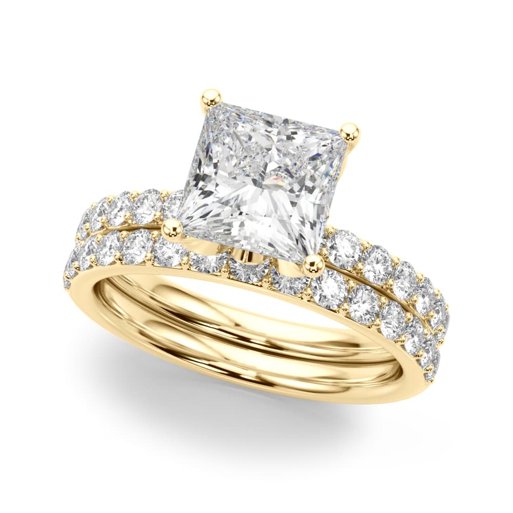 Floral Princess Cut Engagement Ring, style 51327, On hand view in yellow gold