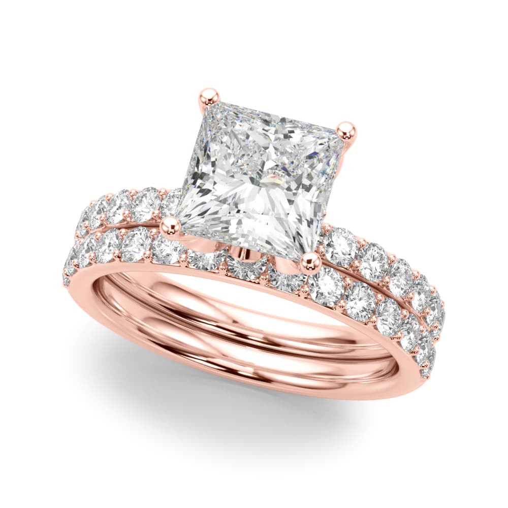 Floral Princess Cut Engagement Ring, style 51327, On hand view in rose gold