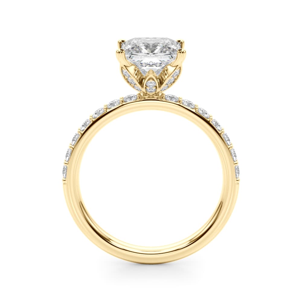 Floral Princess Cut Engagement Ring, style 51327, Side view in yellow gold