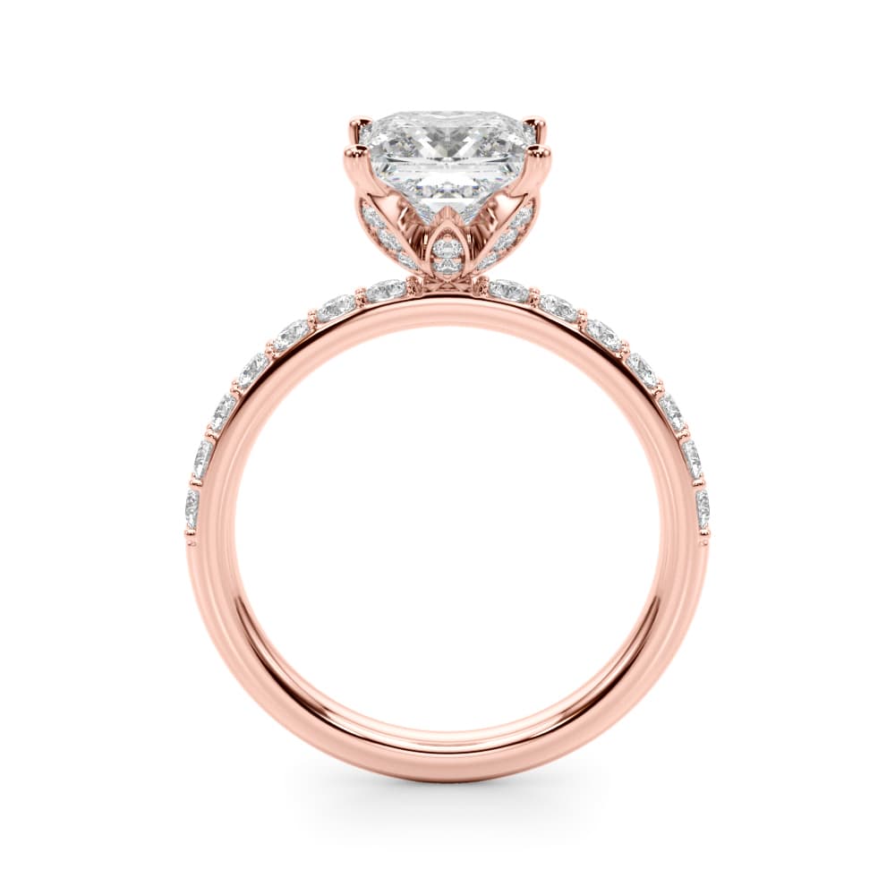 Floral Princess Cut Engagement Ring, style 51327, Side view in rose gold