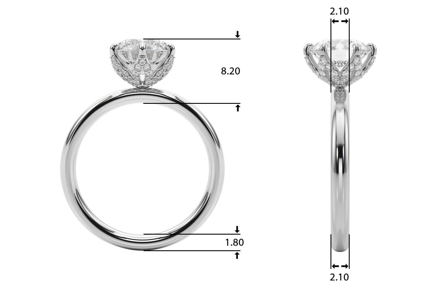 6-Prong Floral Engagement Ring, style 51328, Top view in white gold or platinum