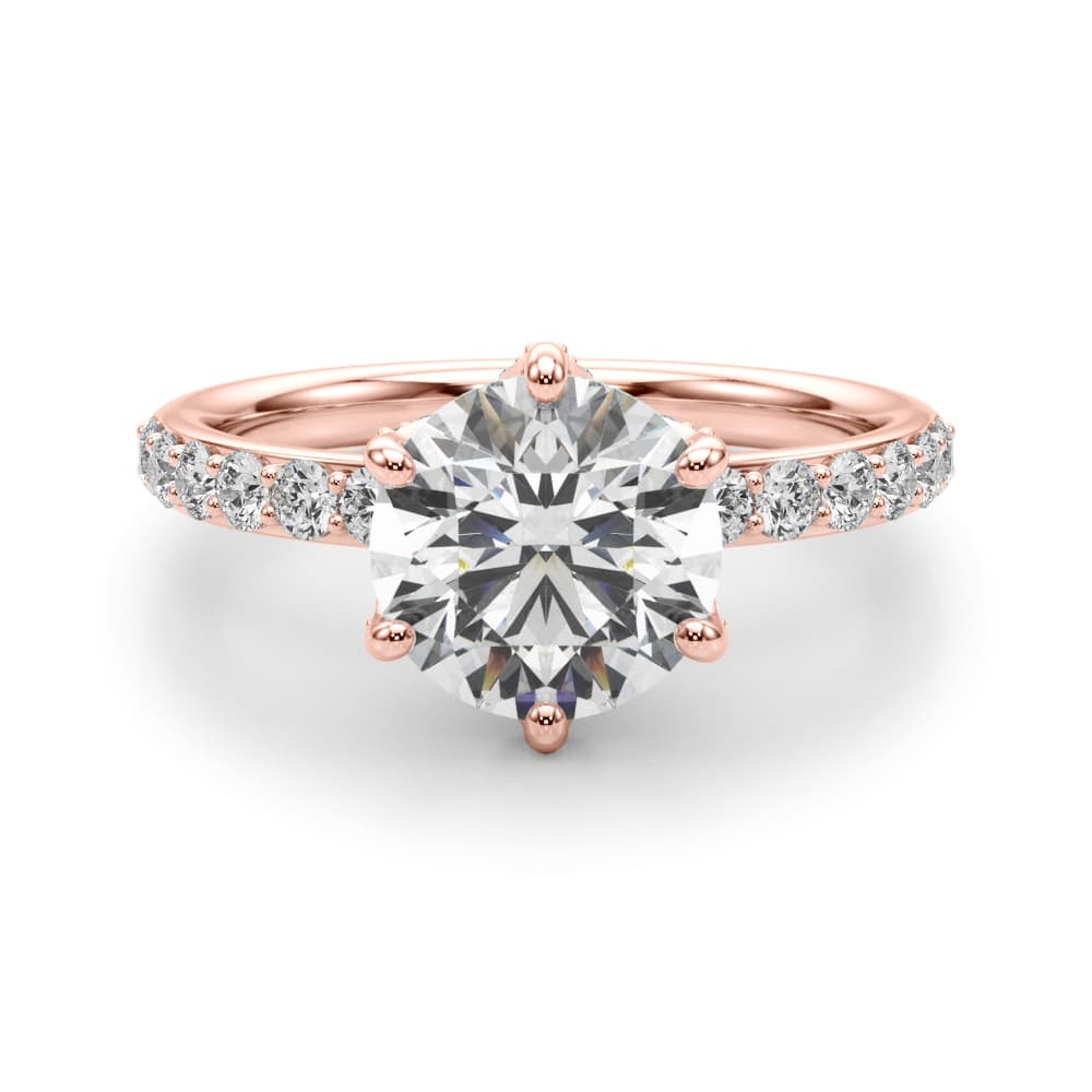 6-Prong Floral Engagement Ring, style 51329, Angle view in rose gold