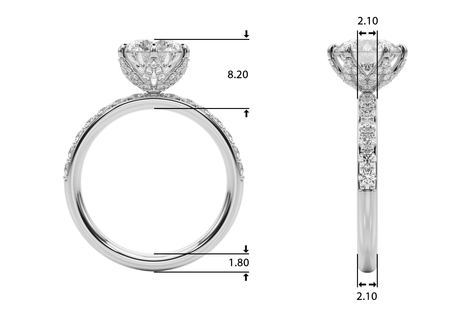6-Prong Floral Engagement Ring, style 51329, Top view in white gold or platinum