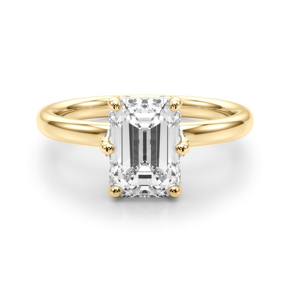 Contemporary Solitaire Plus Hidden Halo Engagement Ring, style 51330, Angle view in yellow gold