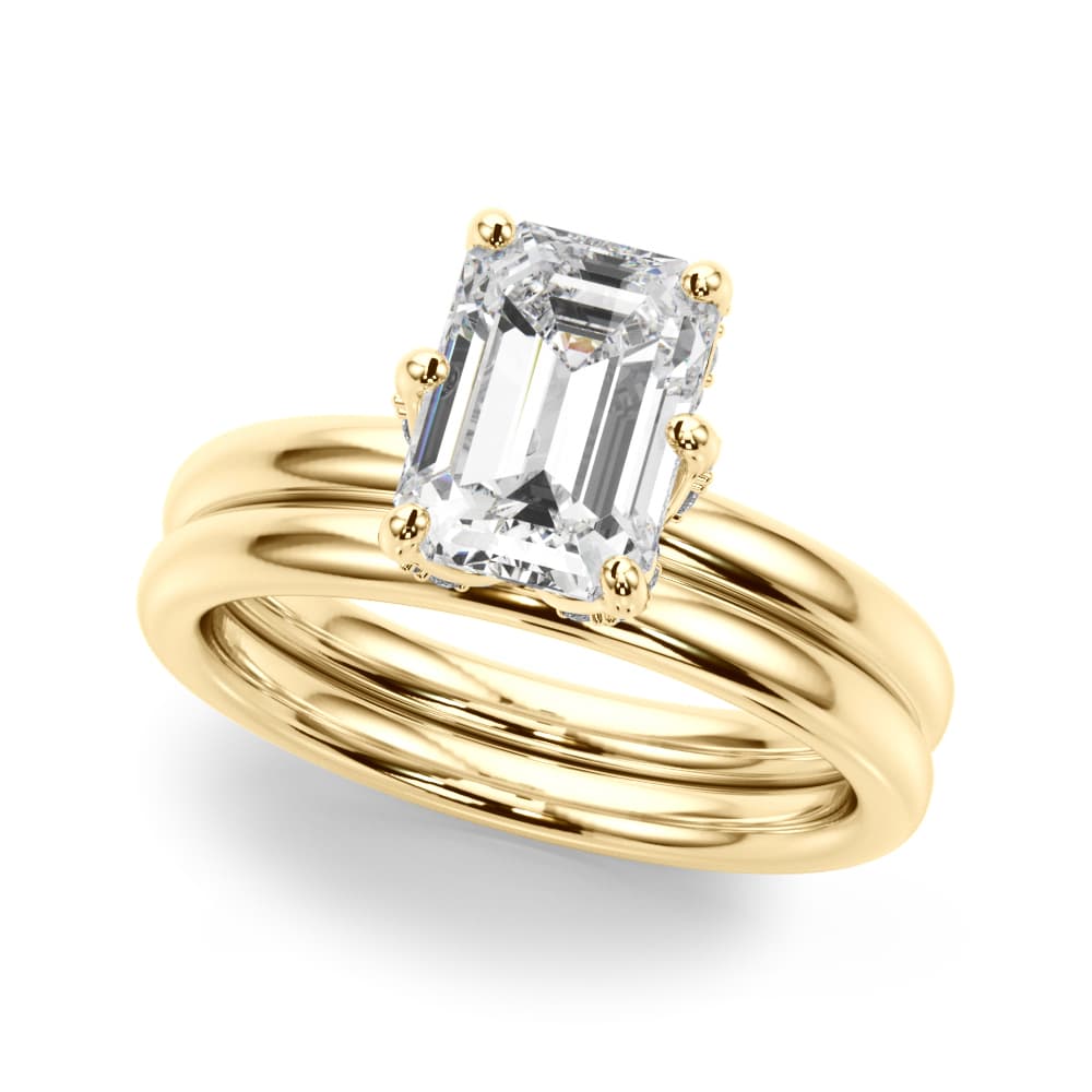Contemporary Solitaire Plus Hidden Halo Engagement Ring, style 51330, On hand view in yellow gold
